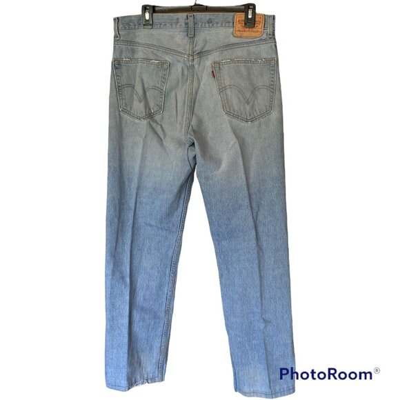 Levi's 505 Jeans 34x31 Men's Regular Fit Straight Leg Light Wash Red Tab Fraying - Picture 2 of 12
